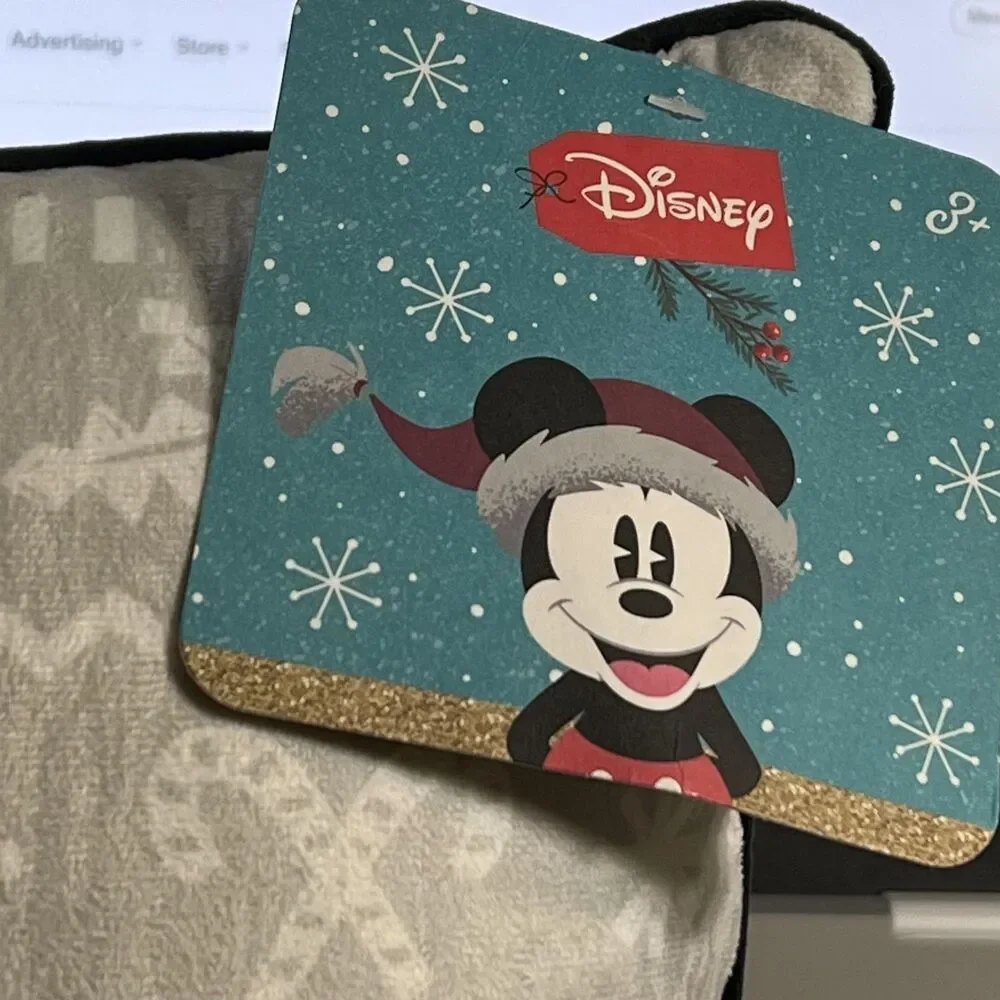 Disney Holiday Decor Pillow Mickey Mouse Poly Velvet Plush Scarf Snowflake New